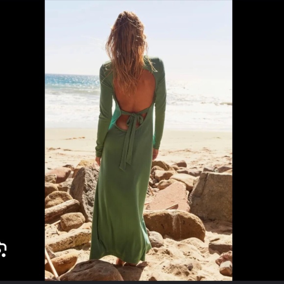 Free People FP Beach Maxi Midid Open Back Tie Dress Long Sleeve Medium Med - Picture 5 of 5
